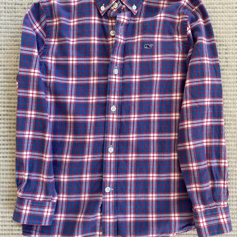 Vineyard Vines Men's Blue and Red Plaid Shirt